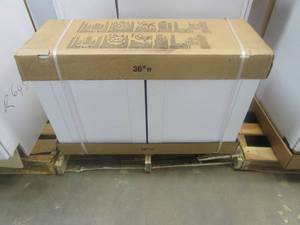 lot 321 image: Hampton Bay Shaker Satin White Stock Assembled Wall Bridge Kitchen Cabinet (36 in. x 23.5 in. x 12 in.)