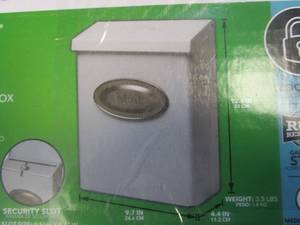 lot 384 image: Gibraltar Mailboxes Designer White with Satin Nickel, Medium, Steel, Locking, Wall Mount Mailbox (OPEN BOX)