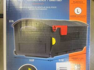 lot 385 image: Gibraltar Mailboxes Patriot Black, Large, Plastic, Post Mount Mailbox (OPEN BOX)