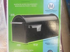 lot 392 image: Gibraltar Mailboxes Franklin Black, Medium, Steel, Post Mount Mailbox with Satin Nickel Handle (OPEN BOX)