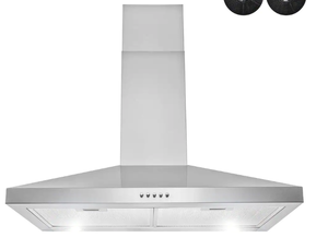 lot 369 image: Golden Vantage 30 in. 217 CFM Convertible Kitchen Wall Mount Range Hood in Stainless Steel with Push Control, LEDs and Carbon Filters (BOX STRAPPED)