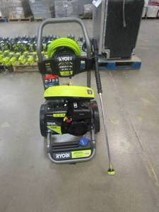 lot 419 image: RYOBI 3200 PSI 2.3 GPM Cold Water 196cc Kohler Gas Pressure Washer and 15 in. Surface Cleaner (WHEEL IS A LITTLE WOBBLY, NEW CONDITION)