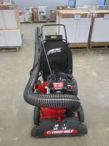 lot 420 image: Troy-Bilt 24 in. Leaf Vacuum Head 1.5 in. Chipping Capacity Gas Powered Chipper Shredder Vacuum with High Rear Wheels (NICE CONDITION)