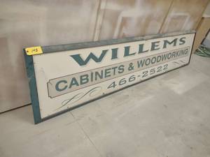 lot 145 image: Willems Cabinets Wood Sign, 124x29...