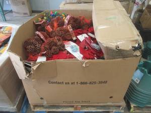 lot 21 image: Large Pallet Of Christmas Decorations, New and Like New Items (Lights, Bows, Pinecones And More), Some may be missing parts or small damage, most Items are in nice condition (See Photos) - SOLD AS IS