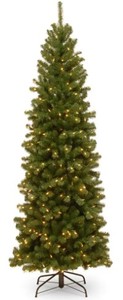 lot 28 image: National Tree Co. 6 ft. North Valley Spruce Pencil Slim Artificial Christmas Tree with Clear Lights, NRV7-358-60 - SOLD AS IS