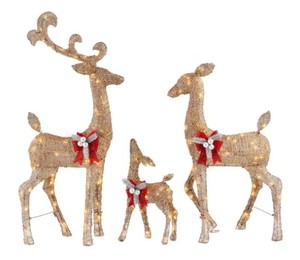 lot 39 image: Home Accents 3- Piece 160-Light LED Gold Deer Family Yard Sculpture, 1006224646 - SOLD AS IS