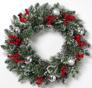 lot 45 image: Gerson International 24 in. D Mixed Snow and Glitter Pine Indoor Wreath, 2363930EC - SOLD AS IS