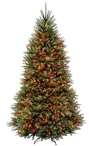 lot 53 image: National Tree Co. 9 ft. Dunhill Fir Hinged Artificial Christmas Tree with 900 Multicolor Lights, DUH-90RLO - SOLD AS IS