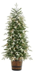 lot 59 image: Home Accents 5 ft Snowfall Shimmer Noble Fir Potted Pre-Lit LED Artificial Christmas Tree with 90 Warm White Mini Lights, 1006158189 - SOLD AS IS
