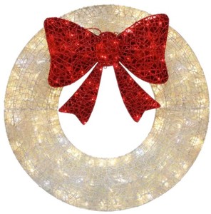 lot 61 image: Home Accents 3 ft 150-Light Warm White and Red LED Twinkling Wreath Yard Sculpture, 1004213756 - SOLD AS IS
