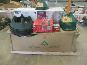 lot 64 image: Large Pallet Of Christmas Decorations, New and Like New Items (Trees, Tree Stands and More), Trees are missing the 2nd boxparts. or have small damage, most Items are in nice condition (See Photos) - SOLD AS IS