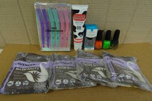 lot 41 image: Assorted Personal Care -Bath Salts, Face Shavers, Hand Cream, China Glaze Nail Polish