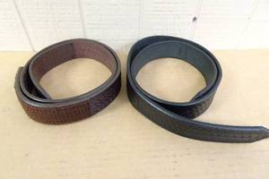 lot 45 image: 2 Boston Fine Leather Scratchless Hook and Loop Belts -Size 34 & 32