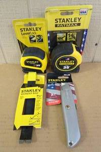 lot 68 image: 2 Stanley Tape Measures with Retractable Knife and Pry Bar