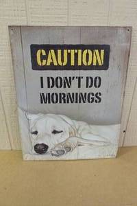 lot 113 image: Tin Wall Art Caution I Dont Do Mornings