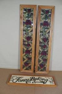 lot 187 image: Baking Sign with 2 Framed Stained Glass Panels