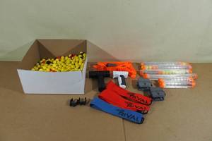 lot 206 image: Nerf Rival Accessories -Bullets, Flags, Magazines, Tactical Light