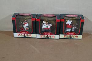 lot 217 image: 3 Coca-Cola Polar Bear Christmas Ornaments