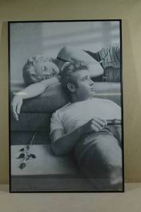 lot 232 image: Framed Marilyn Monroe and James Dean Art Poster Red Rose
