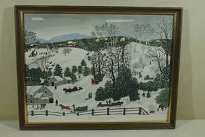 lot 233 image: Grandma Moses Out For the Christmas Trees Framed Art
