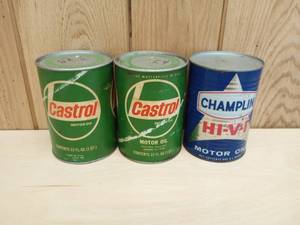lot 60 image: Vintage Castrol, and Champlin 1 Quart Motor Oil Cans