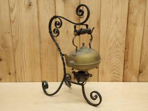 lot 153 image: Vintage Brass Tea Kettle with Metal Stand and Burner