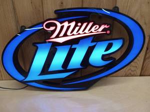 lot 195 image: Vintage LED Miller Lite Beer  Logo Sign with 5 Light Brightness Adjustments
