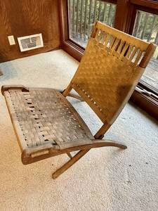 Mid  Century Hans Wegner Style Folding Woven Rope Chair by Ebert Wels