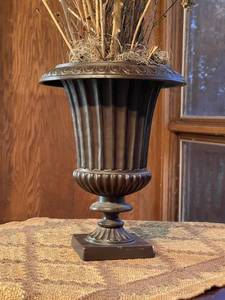 Metal  Urn w Dried Flowers