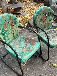 3 Vintage Green Metal Springer Porch Chairs