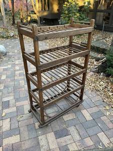 Primitive Antique Rolling Wooden Bakers Rack