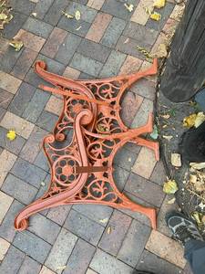 Old  Heavy Iron Park Bench Orange Set