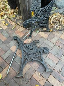 Old  Heavy Iron Park Bench Black Set