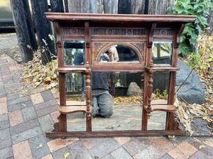 Ornate Antique Victorian  Mirrored Wall Shelf