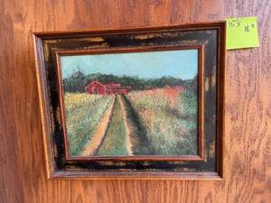 Oil  on Canvas by Wells Gustafson - Red Farm House on dirt road