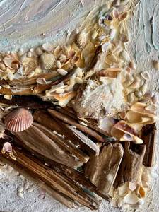 Seascape  Collage with Shells and Driftwood by Wells Gustafson