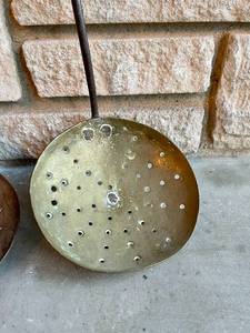 3 Vintage Copper &amp Brass Large Cooking Utensils