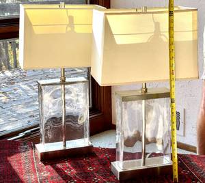 Matching Pair of Square Glass Base Table Lamps