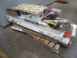 lot 100 image: Large WholesaleSalvage Pallet from left-over Retail Items (Furniture, Flooring, Building Materials and More).  Items may be in various conditions, Working and non-working, scratcheddented, Missing parts or be in nice condition.