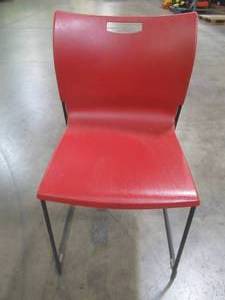 lot 108 image: (5) Red Plastic Stackable Chairs - SOLD AS IS