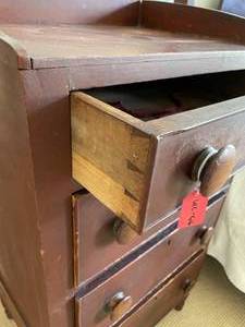 lot 26 image: 19th c. Four Drawer Red Painted Nightstand