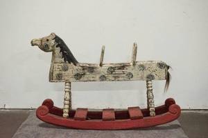 lot 14 image: Antique White Painted Wood Two-Seater Rocking Horse