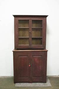 lot 61 image: 19th c. Step Back Cabinet, 2 Glass Doors Above 2 Doors