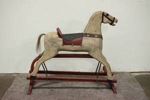 lot 73 image: Red & White Painted Childrens Gliding Rocking Horse