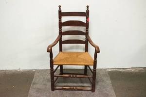 lot 7 image: 18th C. Red Painted Wooden Arm Chair