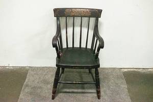 lot 75 image: Vintage Wood Dining Chair with Gold Accents