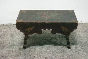 lot 77 image: Small Vintage Wood Painted Footstool with Floral Decoration
