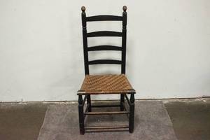 lot 87 image: Vintage Wood Black Painted Chair with Woven Seat