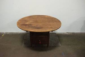 lot 90 image: 18th c. Red Painted Wood Tilt-top Table Chair